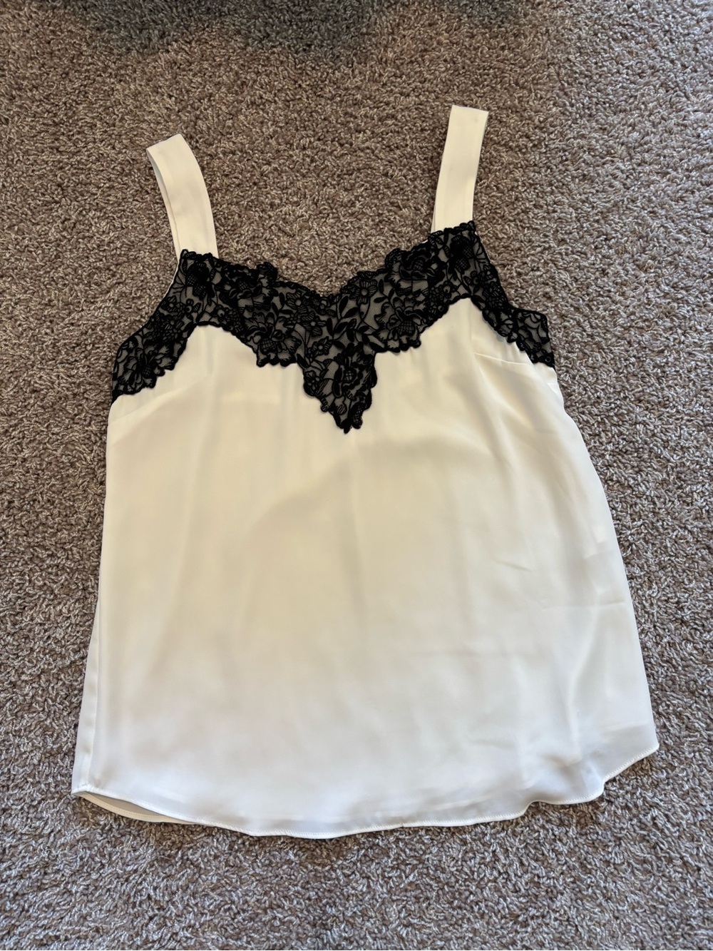 White House Black Market White Cami with Black Lace Trim